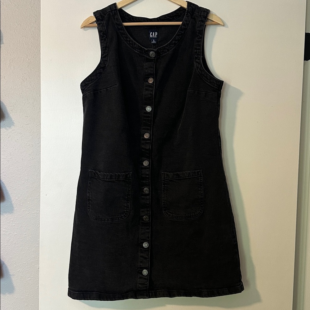 Denim Sleeveless Button-Front Utility Dress
